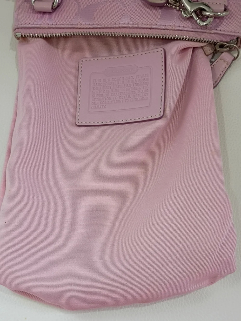 Coach Pink Signature Crossbody with Suede Stripe